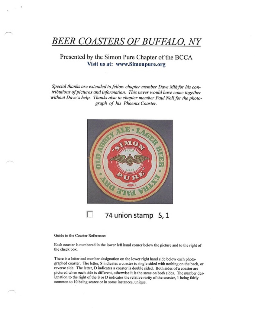 Cool Beer Coaster ~ Buffalo Brewpub is New York’s Oldest Brewpub ~ Williamsville 
